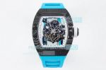 ZF Factory Swiss Richard Mille Replica RM 055 Blue Rubber Strap Carbon Fiber Skeleton Watch